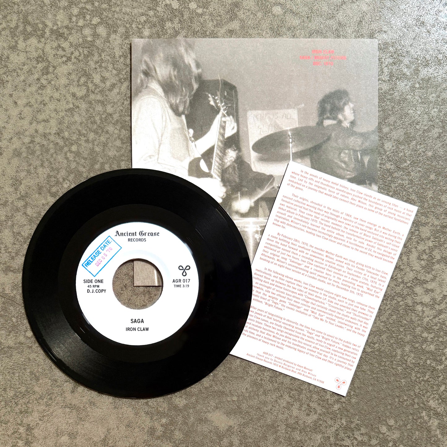 IRON CLAW ---7"--- PICTURE SLEEVE - DJ COPY - EDITION OF 50