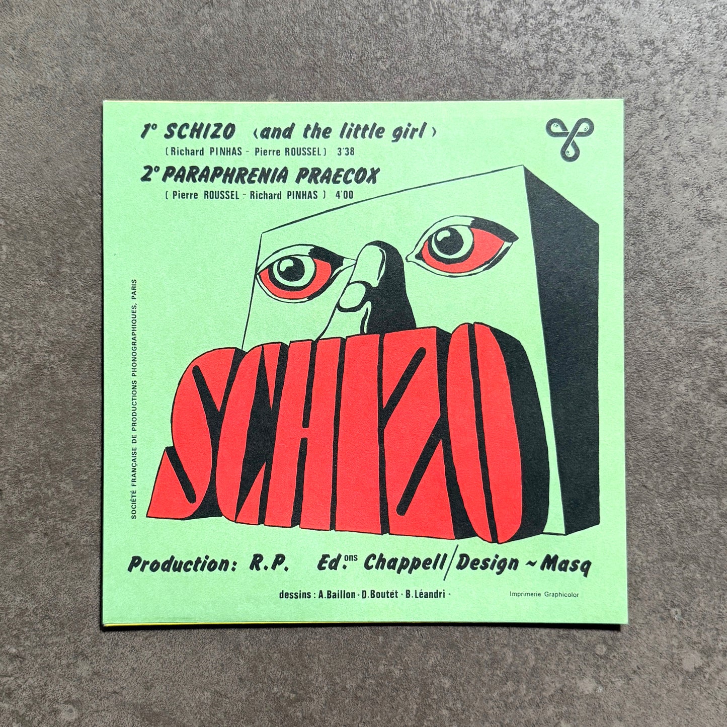 SCHIZO ---7"--- PICTURE SLEEVE - DJ COPY - EDITION OF 50