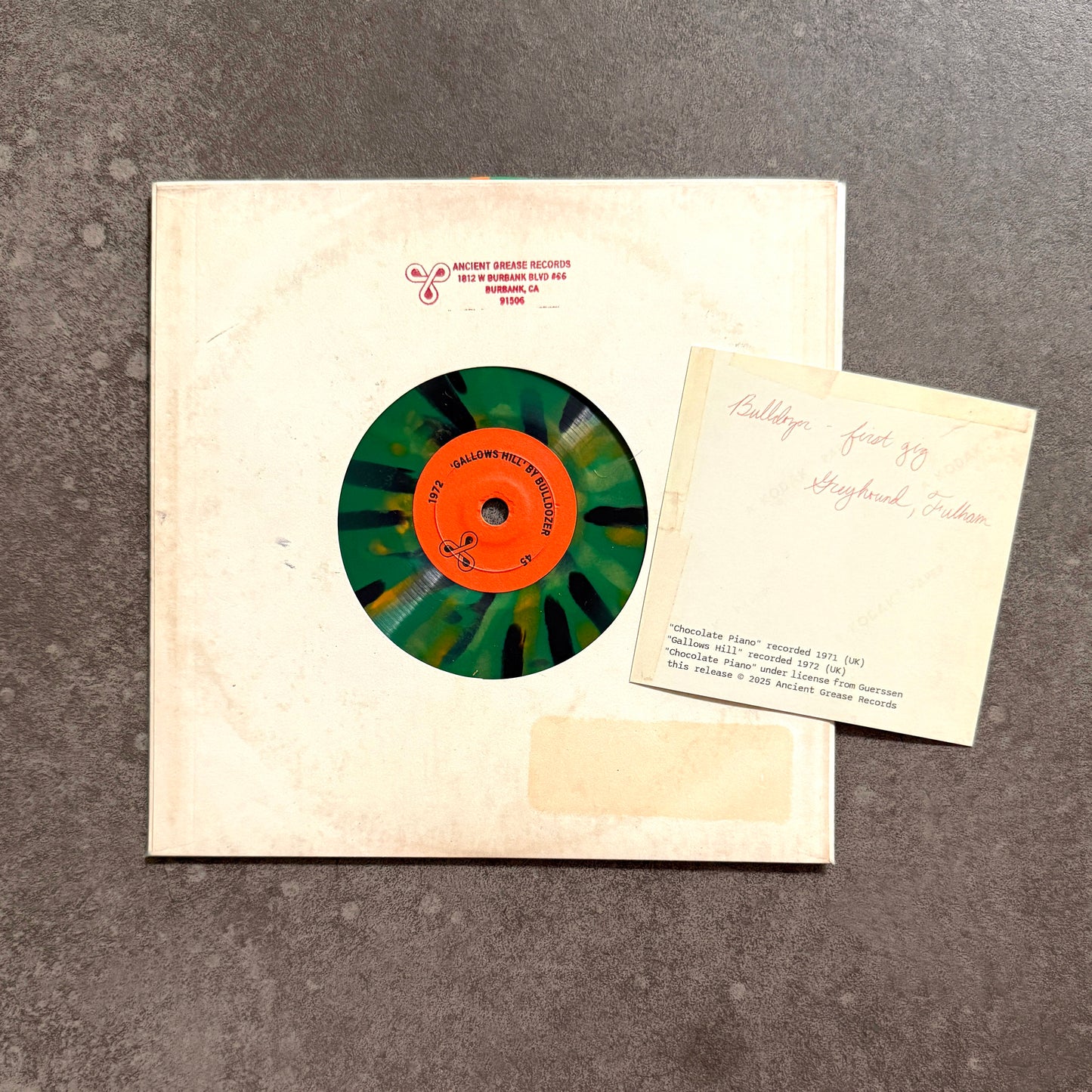 ORANG-UTAN/BULLDOZER - HEAVY DJ SPLIT 7" #1 - SMALL CENTER LABEL - EDITION OF 200 (ONLY 25 AVAILABLE VIA AGR SITE)